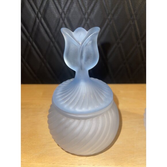 Vintage Frosted Glass Tulip Lid Candy Jar Set - Picture 3 of 16